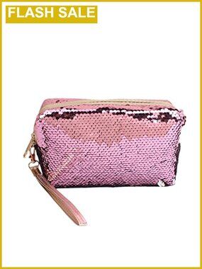 Reversible Sequin Travel Cosmetic Bag Makeup Organizer Pouch